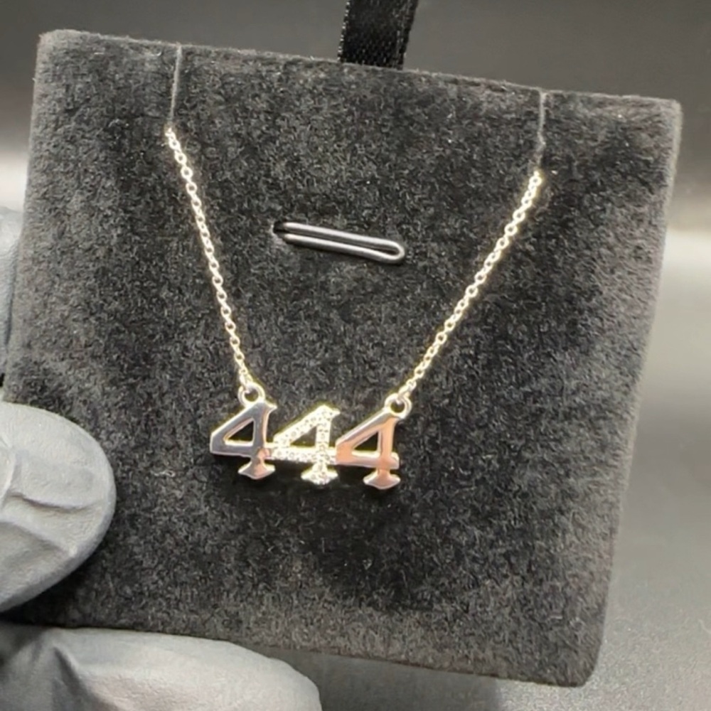 Hand crafted 14kt white gold lab diamond angel numbers necklace with 18in chain